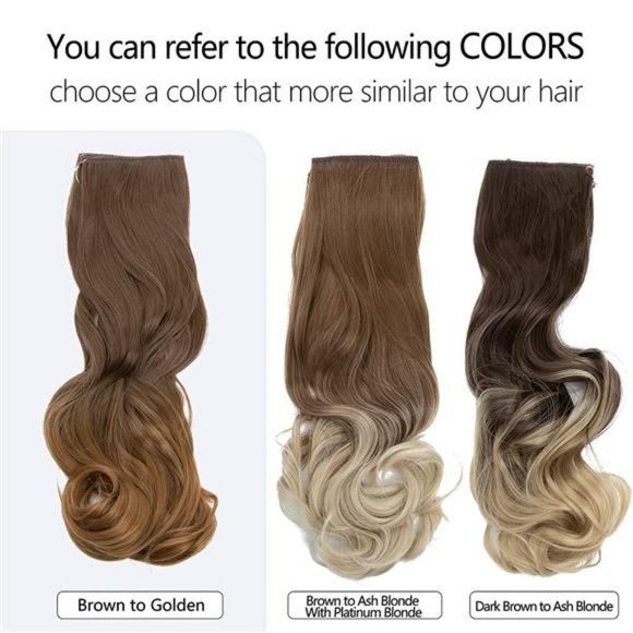 Halo Hair Extensions Ombre Brown to Golden Wavy Curly Synthetic Hair Piece 18" - Picture 4 of 6